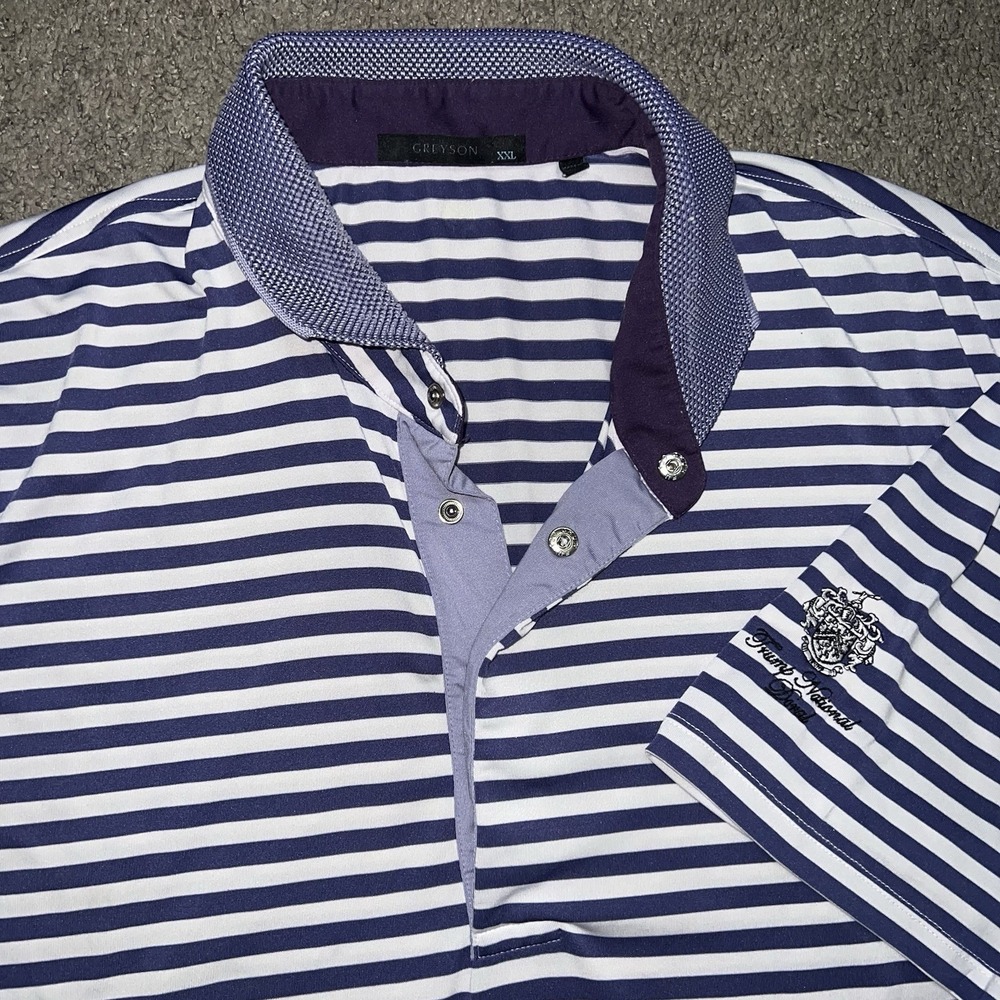 Greyson Polo Shirt Mens 2XL Trump National Doral Golf Striped Performance Blue